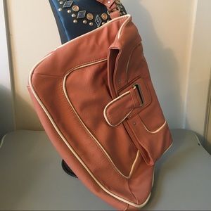 Pink and white strap handbag